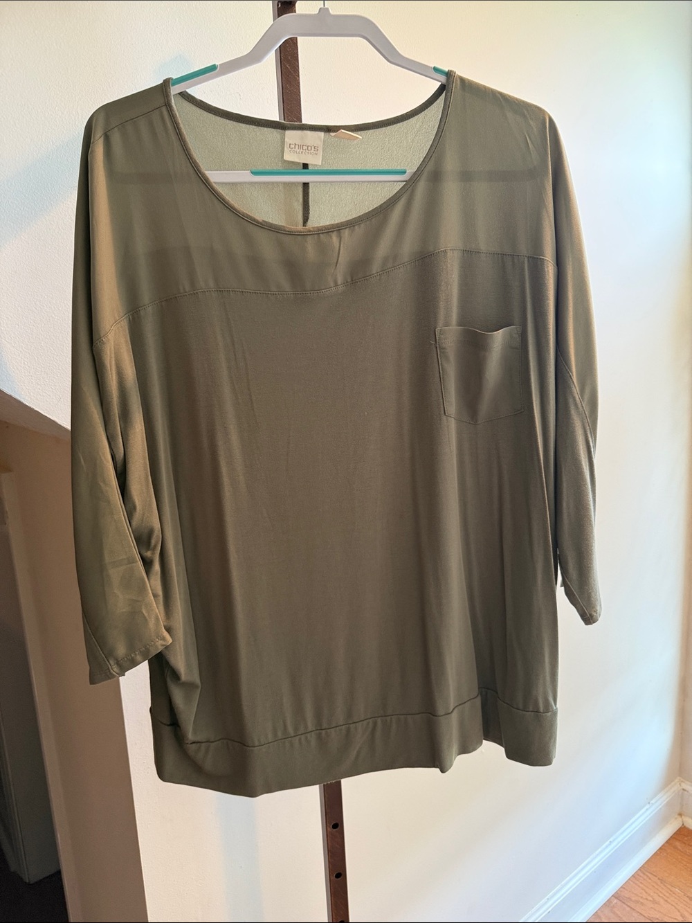 Chico’s  Olive Green Scoop Neck Pocket Top